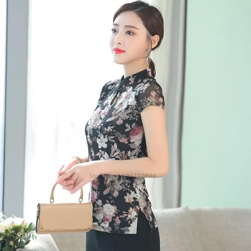 2024 chinese traditional qipao blouse improved qipao women national improved qipao blouse flower print tang suit chinese blouse