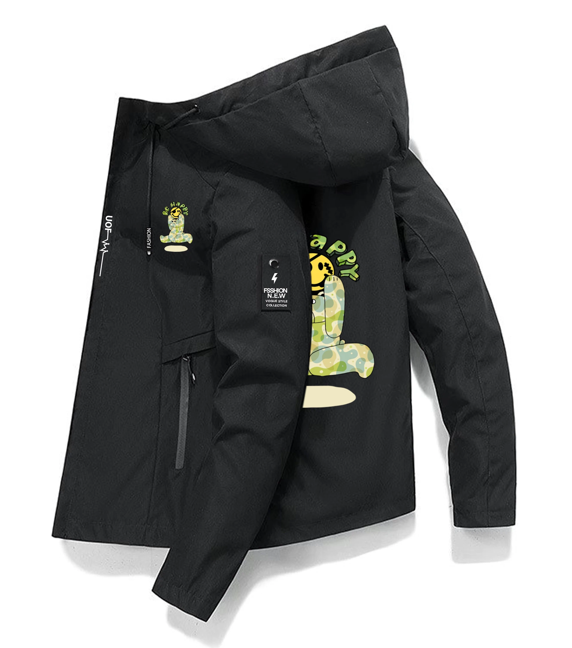 

BE HAPPY Bear printing Jacket Casual Style Zipper Outdoor Loading Casual Clothing Windbreaker Coats Spring Autumn Jackets