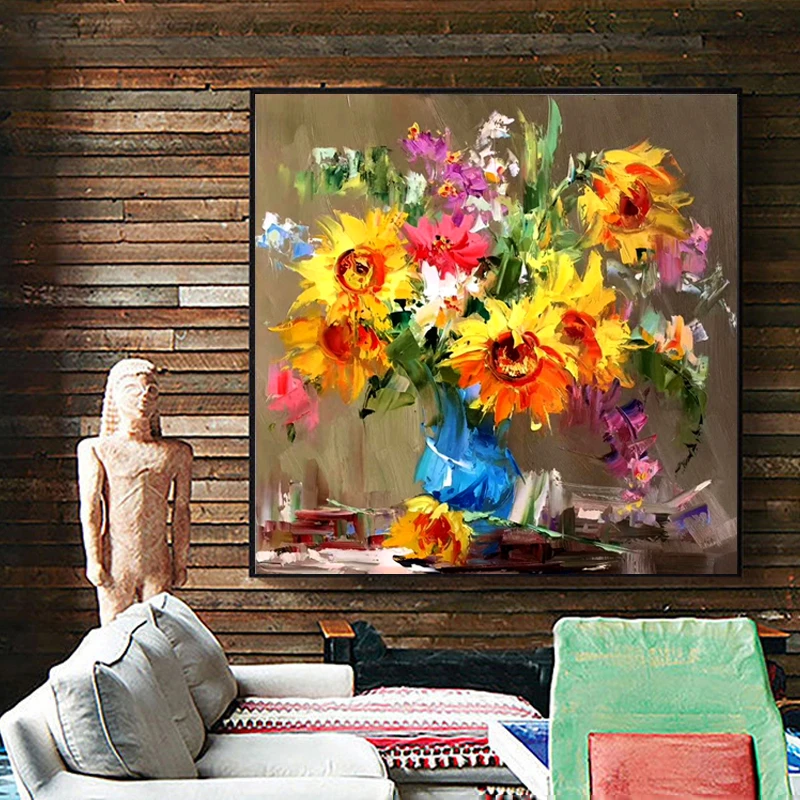OuzerQing 100 Handpainted Abstract Flowers Oil Painting On Canvas Art