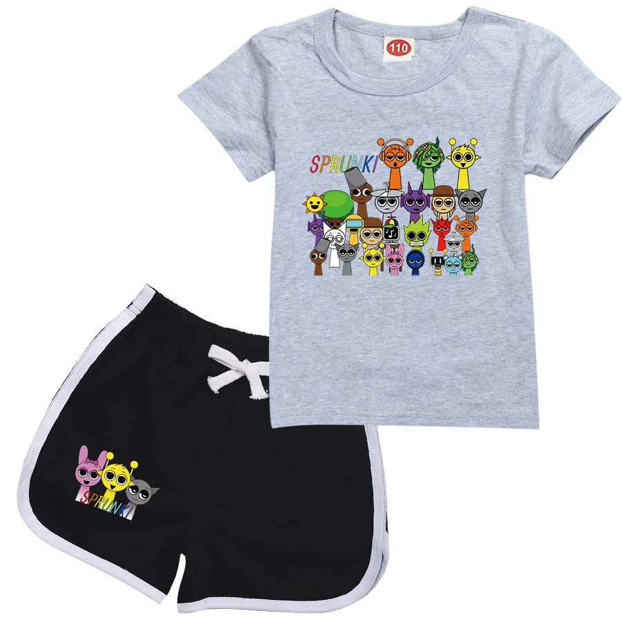 Sprunki Cartoon Clothes for Kids Summer Clothing Set for Boys and Girls Sports Suit T Shirt and Pants Baby Outfits Pajamas Best 4