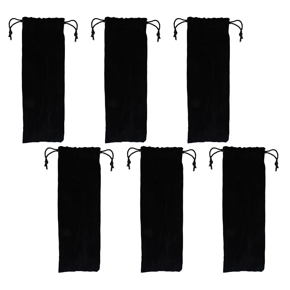 

6PCS Flannel Pouch Bag Stainless Steel Straw Carrying Case Practical Drinking Straws Cutlery Fork Spoon Storage Bag (Black)