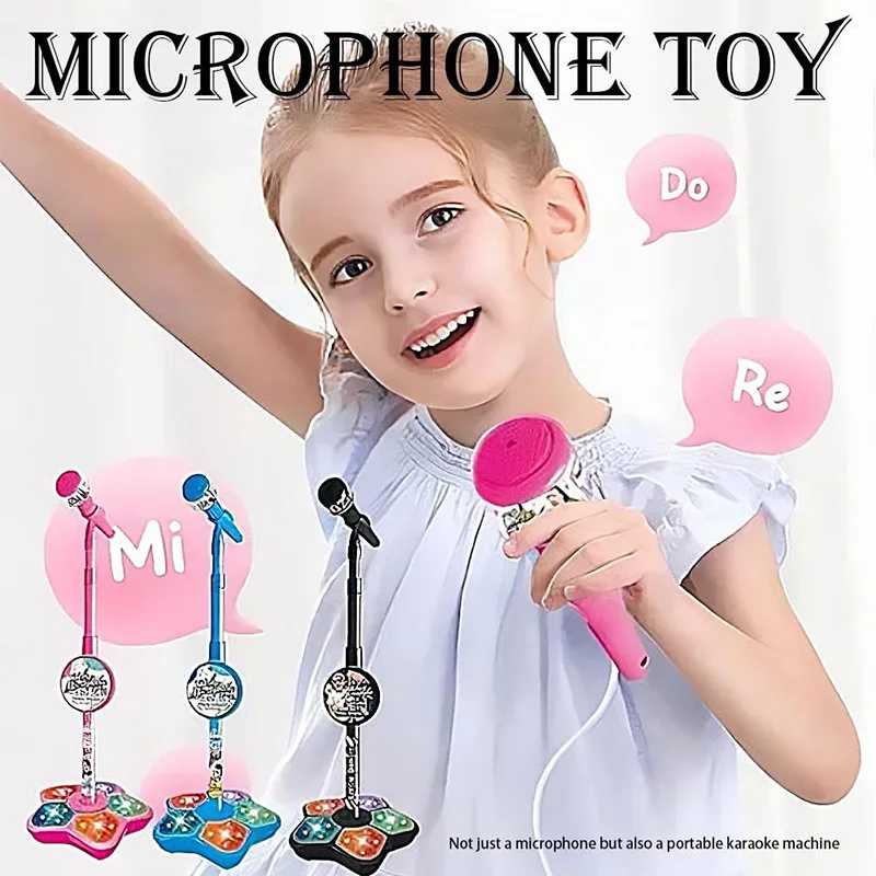 Microfone infantil genérico com suporte, máquina de karaokê, microfone infantil para meninas, brinquedo musical para cantar e se divertir com efeitos sonoros._voghion.com