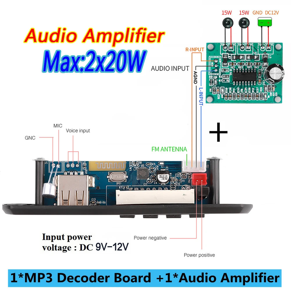 sandisk mp3 player 9V 12V Bluetooth 5.0 MP3 Decoding Board with Mic Digital AMP HiFi Stereo 20W Amplifier Module AUX USB FM  Handsfree For Speaker sandisk mp3 player MP3 Players