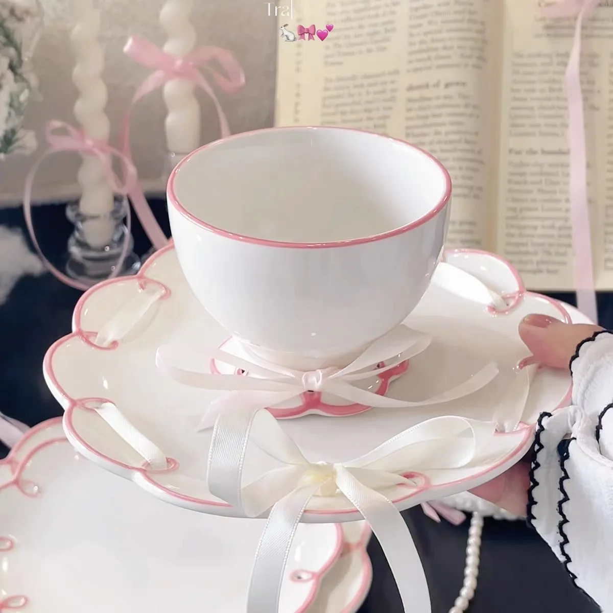 250ML Cute Pink Irregular Ceramic mug Flower Heart Pattern Coffee Cup Breakfast Milk tea cups Gift For Girls 6