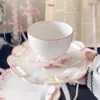 250ML Cute Pink Irregular Ceramic mug Flower Heart Pattern Coffee Cup Breakfast Milk tea cups Gift For Girls 6