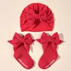 2pcs/set Baby Bow Hat with Socks Suit Newborn Boys and Girls Socks Cap Set Short Tube Sock+ Turban Hat for Autumn Spring H446 1