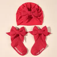 2pcs/set Baby Bow Hat with Socks Suit Newborn Boys and Girls Socks Cap Set Short Tube Sock+ Turban Hat for Autumn Spring H446 1