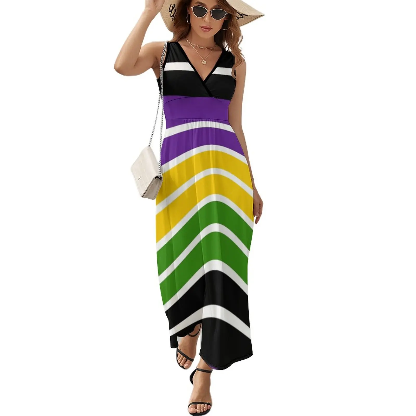 

Mardis Gras Colors Sleeveless Dress luxury woman party dress sexy dress Long veiled dresses woman dress
