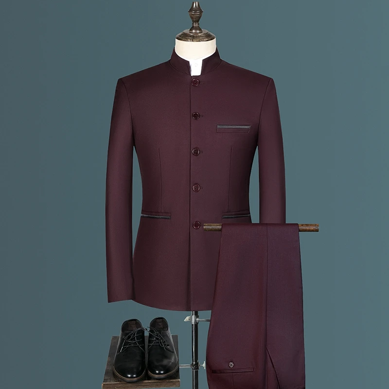 Suit Blazer Vest Pants Men's Fashion Gentleman Business Outdoor Standing Collar Gentleman Wedding Work Casual MAO Suit