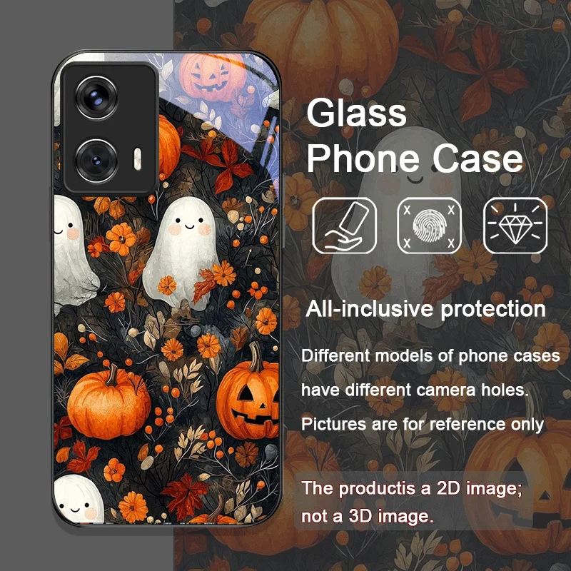 Tempered Glass Halloween Pumpkin Ghost Bookshelf Phone Case Cover