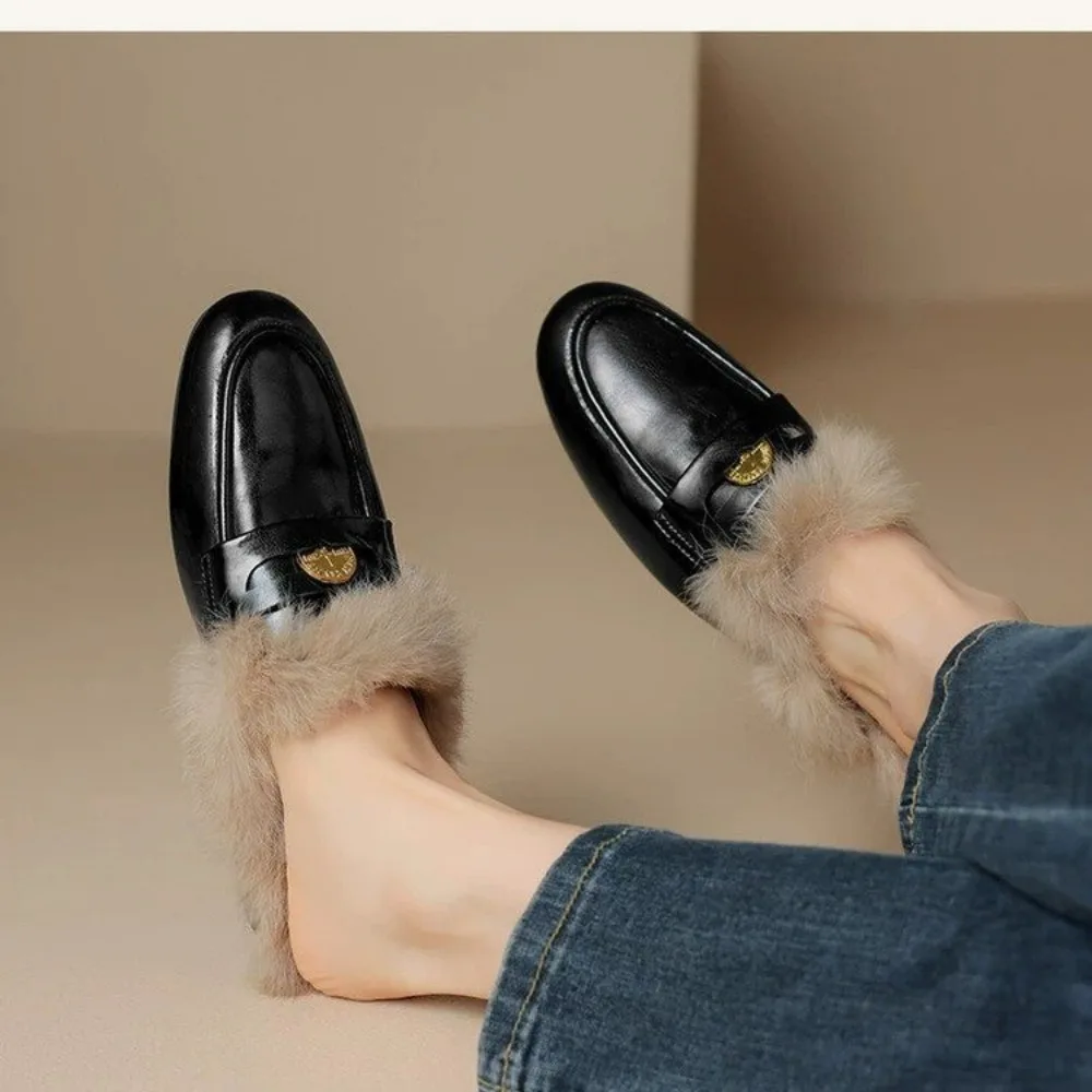 Autumn and Winter New Outwear Baotou Fur Slippers for Women's Genuine Leather Rabbit Hair Lazy Man Flat Bottom Half Trailer 3