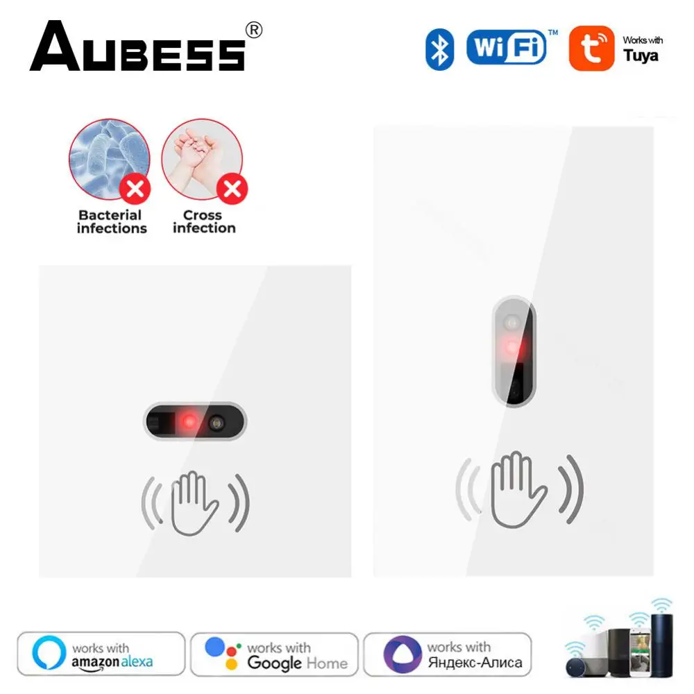 

Tuya WiFi Wall Smart Light Switch Infrare Sensor No Need Touch EU/US Glass Panel Light Switch Work with Alexa Google Home Alice
