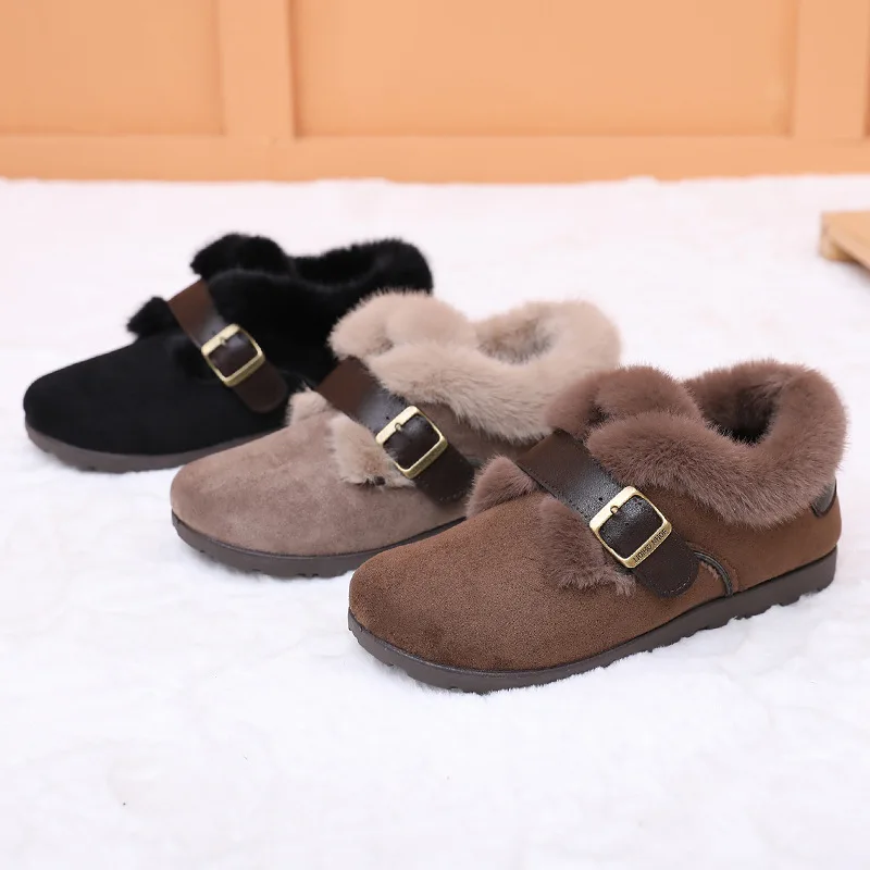 Outdoor Non Slip Women Warm Shoes 2026 Winter New Fashion Buckle Strap Vintage Casual Shoes Thicken Plush Soft Sole Cotton Shoes