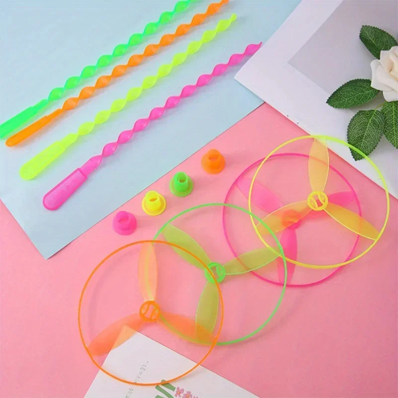 Hand Push Flying Fairy Bamboo UFO Dragonfly Childhood Spin Street Stall Toy Kindergarten Party Supplies Gift