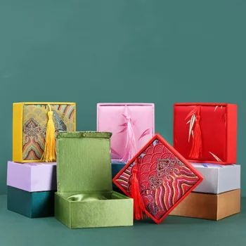Vintage Tassel Jewelry Box Necklace Jade Bangle Bracelet Pendant Storage Display Chinese Style Brocade Jewelry Packaging Box