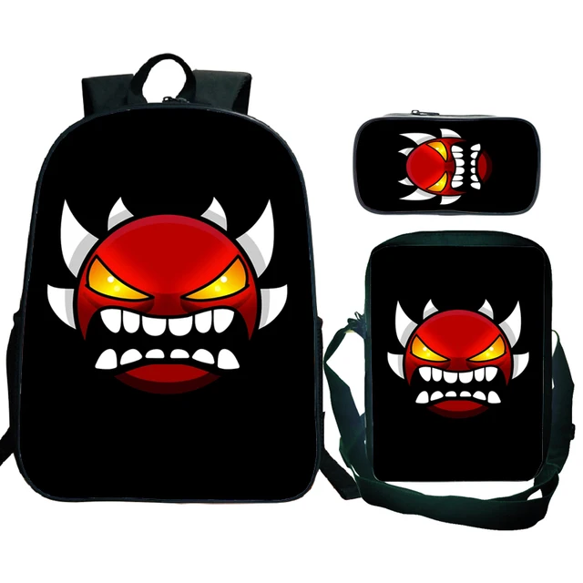 Boys Girls Angry Geometry Dash Backpacks 3Pcs/set Kids Anime Knapsacks with Pencil Case Shoulder Bag Students School Book Bags