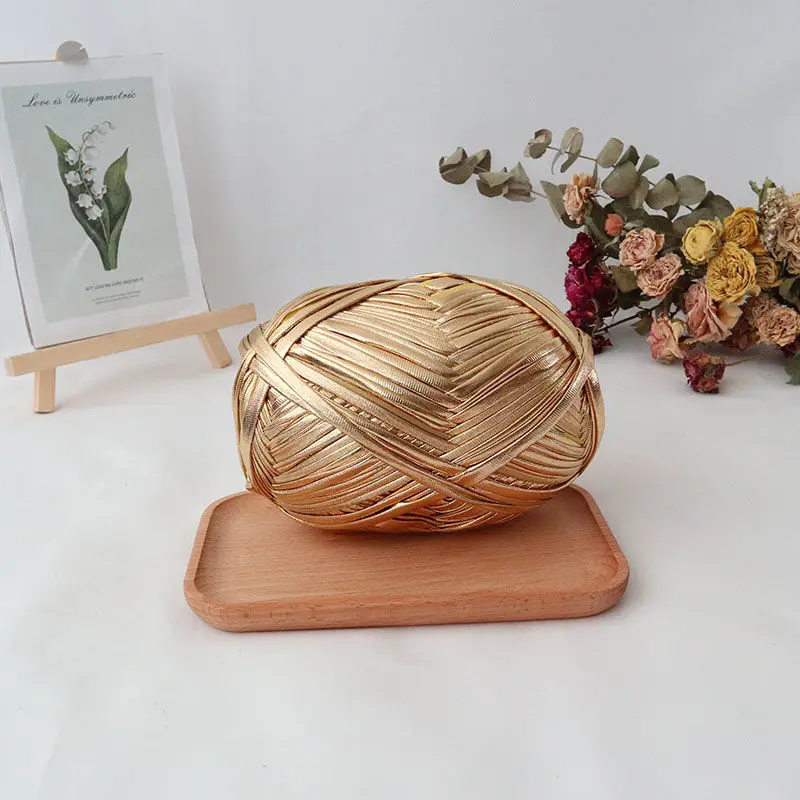 INS Metallic Yarn Crochet Knitting DIY Material Needlework Weaving Fancy Thick Cloth Wool Shinny Gold Silver Purse Handbag