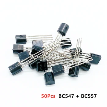 (50Pcs/lot)BC547+BC557 Each 25Pcs BC547B BC557B NPN PNP Transistor TO-92 Power Triode Transistor kit Bag 1