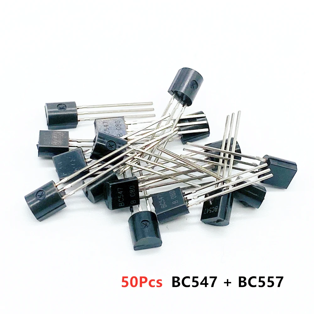 (50Pcs/lot)BC547+BC557 Each 25Pcs BC547B BC557B NPN PNP Transistor TO-92 Power Triode Transistor kit Bag
