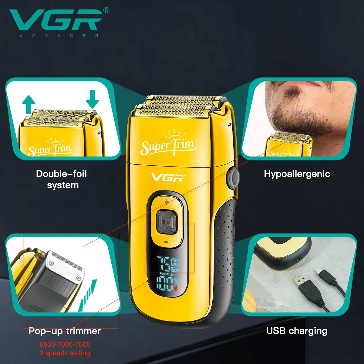 Professional Beard Hair Electric Shaver Shaving Machine Beard Trimmer Rechargeable Razor For Men V-332
