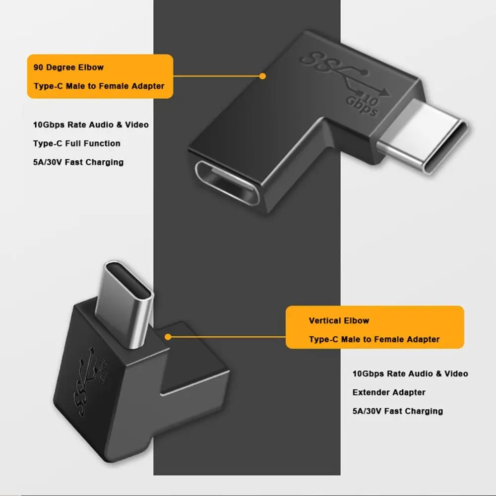 USB 3.1 C타입 AV 컨버터, 수-암 OTG 어댑터, 휴대폰 노트북용 고속 충전, 팔꿈치 90 도, 10Gbps