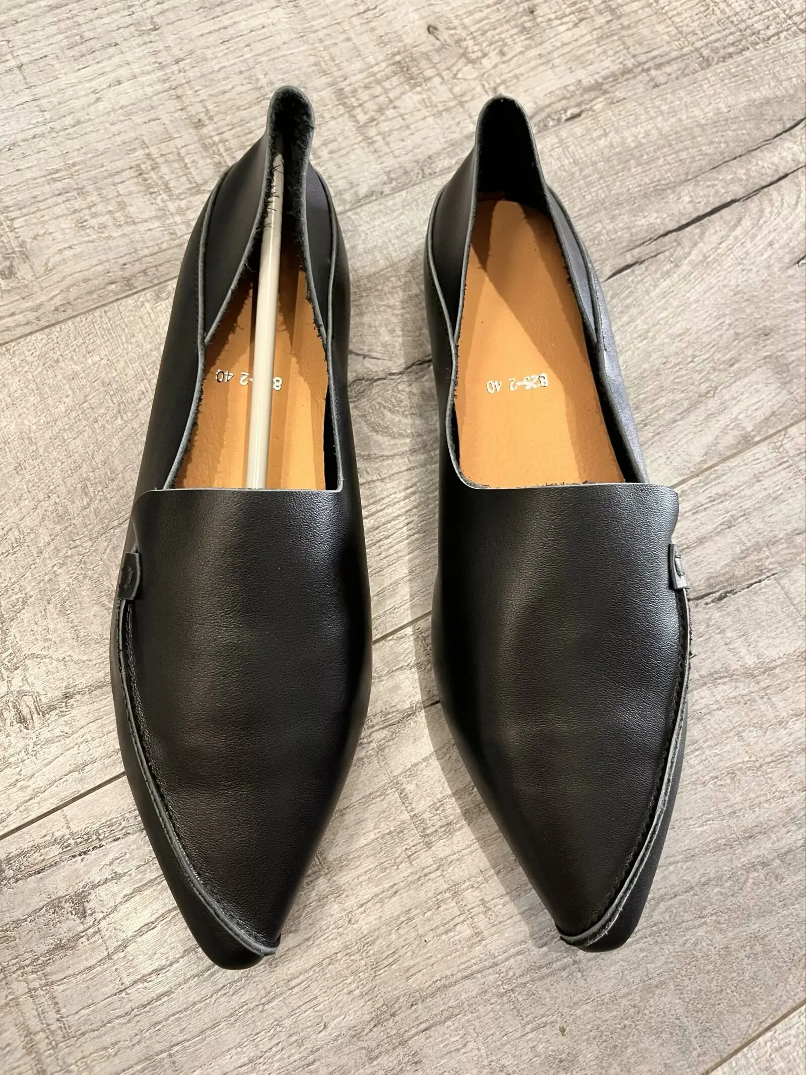Loafers Black Leather Flats Pointed Toe With Arch Support Flat