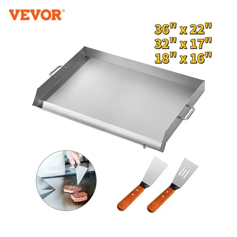 VEVOR Stainless Steel Griddle Flat Top Grill Frying Pan Handles Outdoor Camping BBQ Grilling Cooking Pancakes Bacon Egg