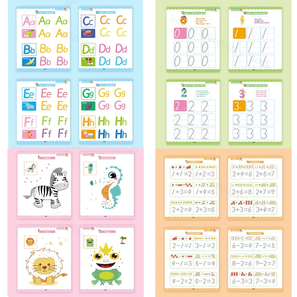 어린이용 마법 추적 워크북, 재사용 가능한 노트 쓰기, 레터링 캘리그라피 세트, 몬테소리 매직 북
