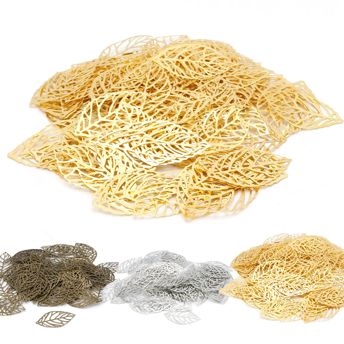 Elegant Metal Filigree Leaf Pendants for Jewelry Crafting - 100 Pieces