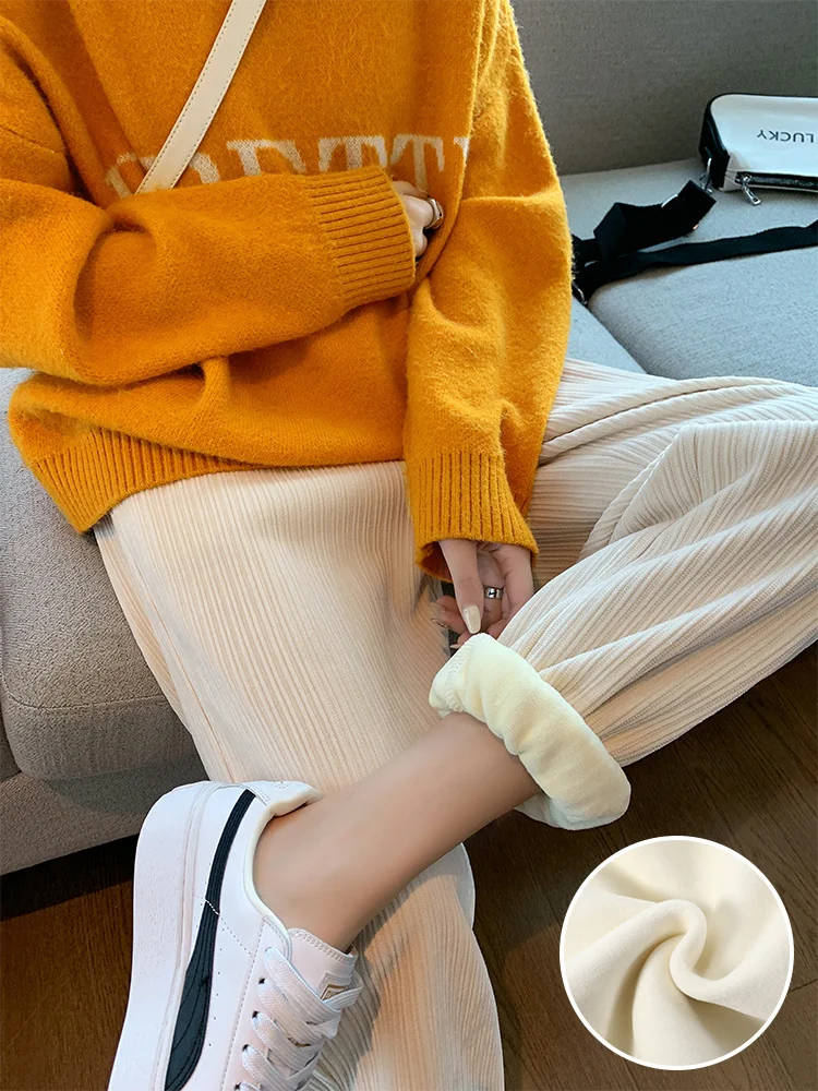 

Joggers Women Warm Winter Plush Thick Corduroy Pants Traf Female Casual Korean Style Sweatpants Harajuku Loose Harem CICHENG