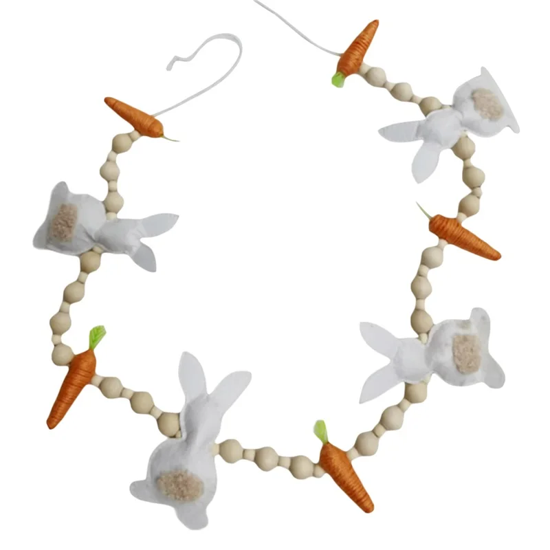 Easter Rabbit Carrot Garlands Wooden Beads Rabbit Hanging Ornaments Home Decor Accessories Holiday Props Supplies Kids Favors 4