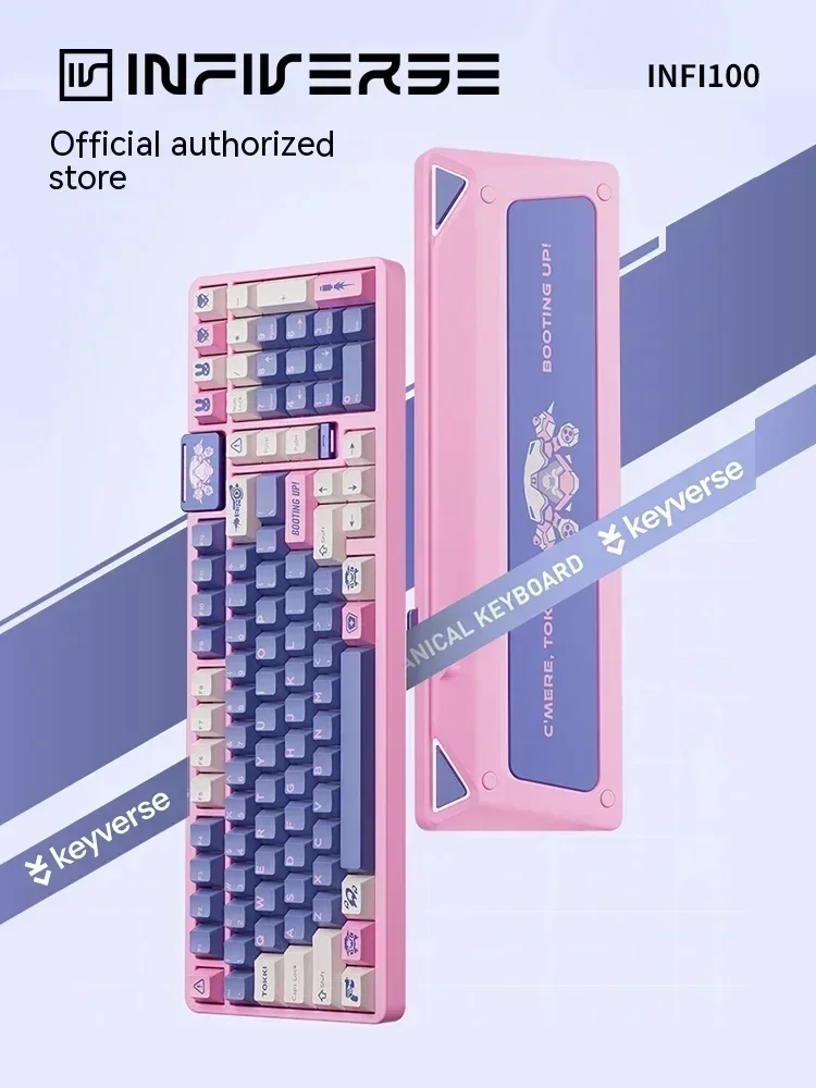 Keyverse Infi100 기계식 키보드, 3 가지 모드 무선 블루투스, 알루미늄 합금, RGB 핫 스왑, 사무실 게이머 PC 게임용 키보드 선물