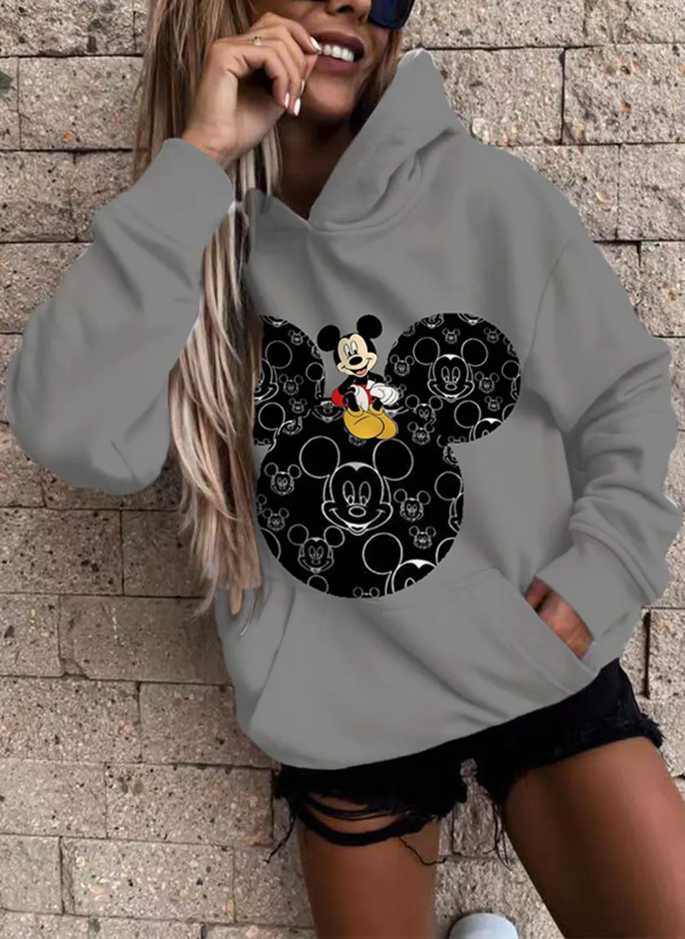 Sudaderas con capucha de Disney para mujer, jerséis de dibujos animados con  letras de Mickey Retro, sudaderas Harajuku lindas, Tops con bolsillo