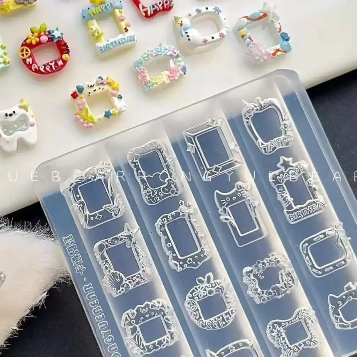 1개 kt 고양이 사진 액자 3D 아크릴 네일 몰드 핸드 인그레이빙 몰드 네일 아트 장식 실리콘 네일 아트