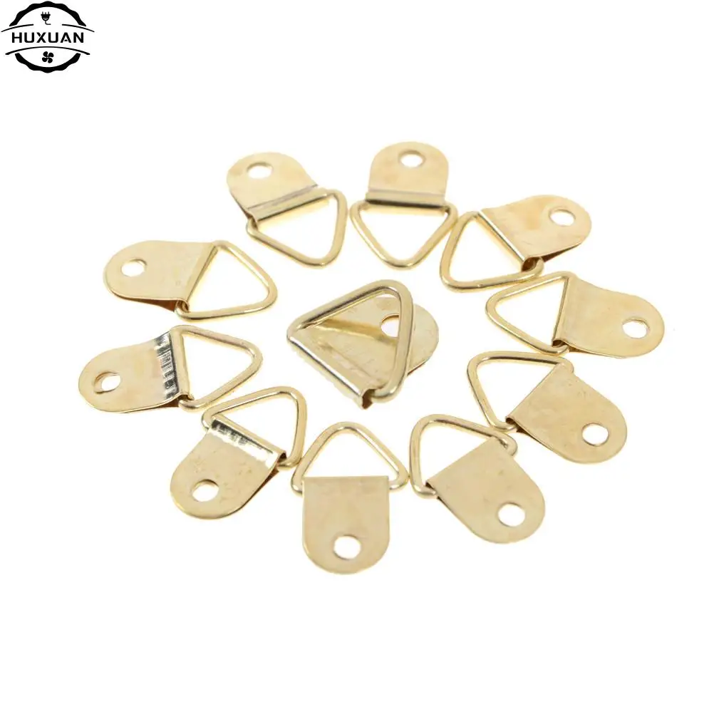 Strong Golden D Rings Decor Picture Frames Hanger Hooks Hanging Triangle Screws Helper 9x20mm 10Pcs picture frame hangers hanging hooks round d ring buckle