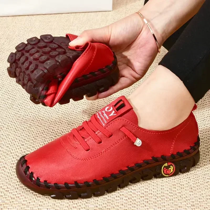 Oxford Shoes Womens Loafers Lace Up Real Leather