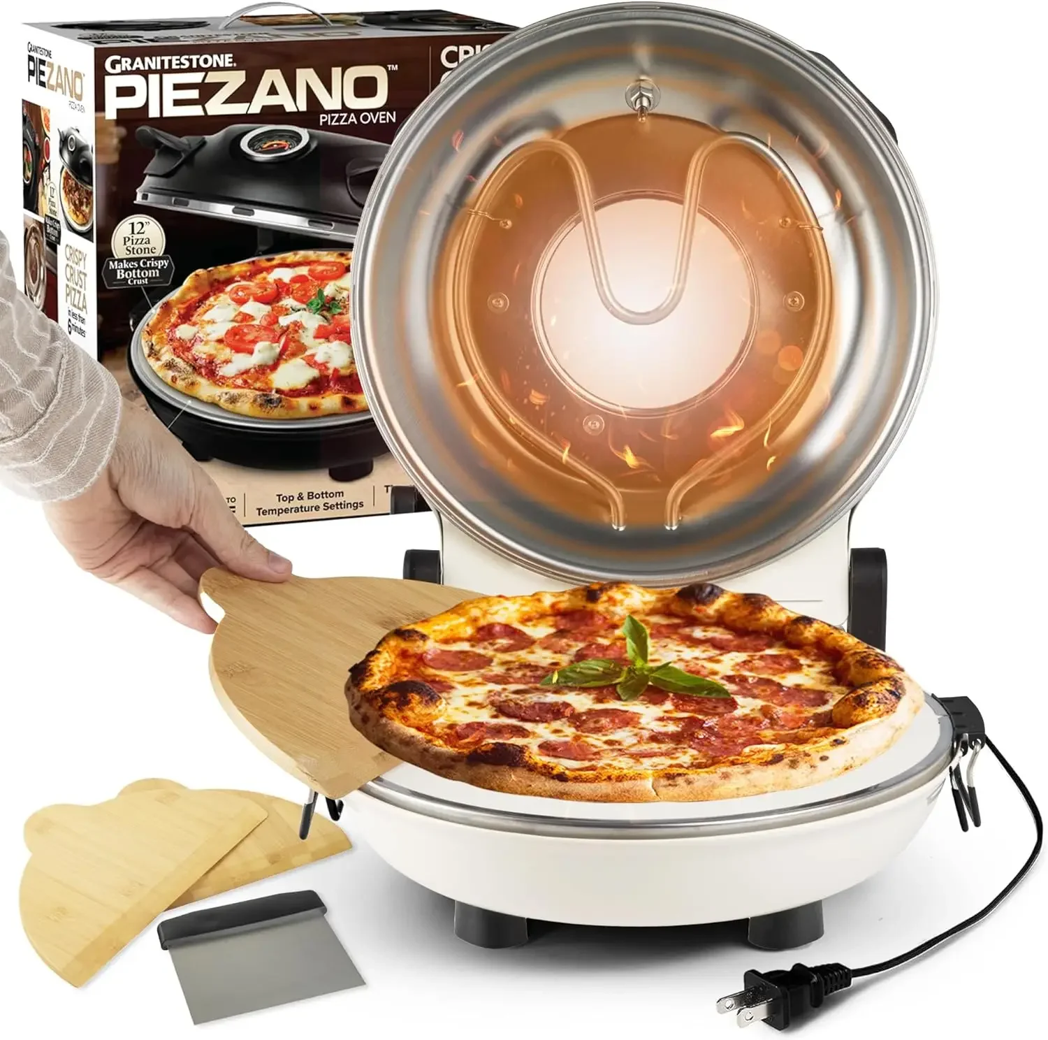 Crispy Crust Pizza Oven by Granitestone &ndash; Electric Pizza Oven Indoor Portable, 12 Inch Indoor Countertop, Piz