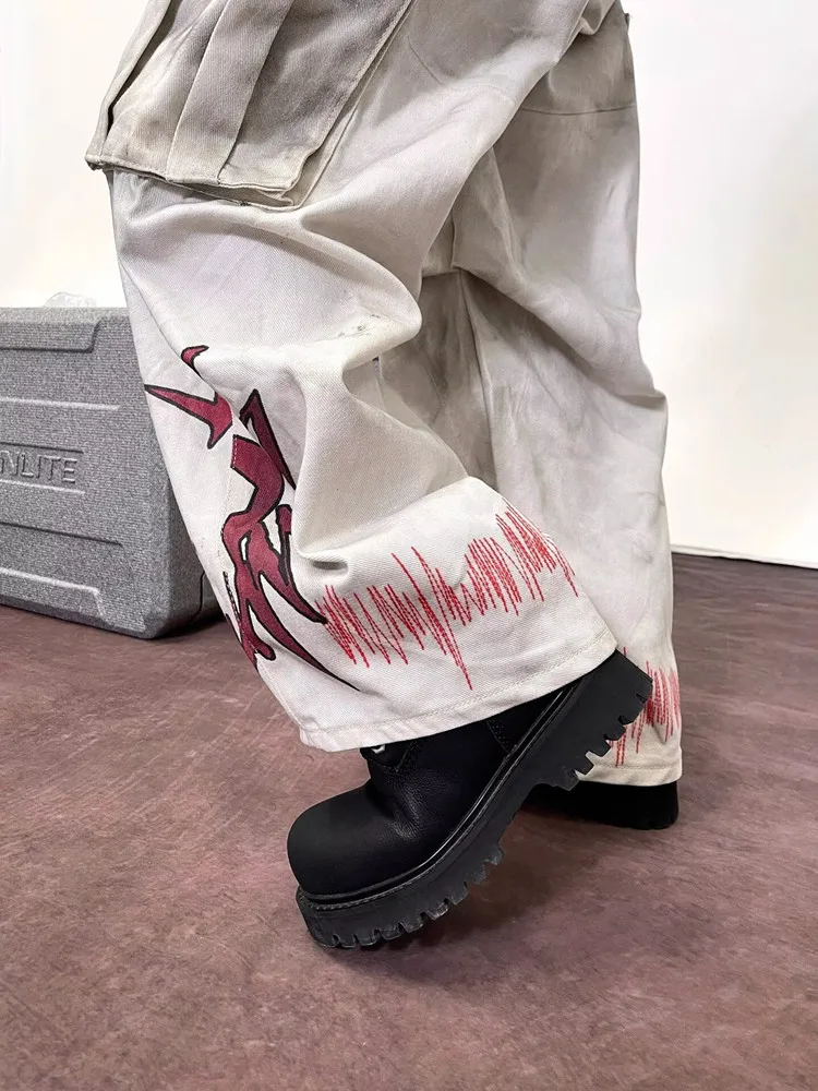 2025 Cyber Y2K Streetwear Dirty Washed White Baggy Cargo Jeans Pants For Men Clothing Wide Leg Straight Vintage Long Trousers 6