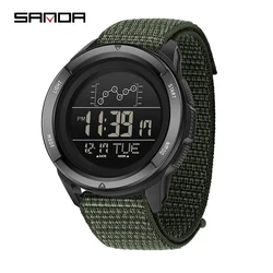 SANDA Men's Multifunctional LED Digital Sports Watch - Waterproof with Alarm Clock (Nylon Green)