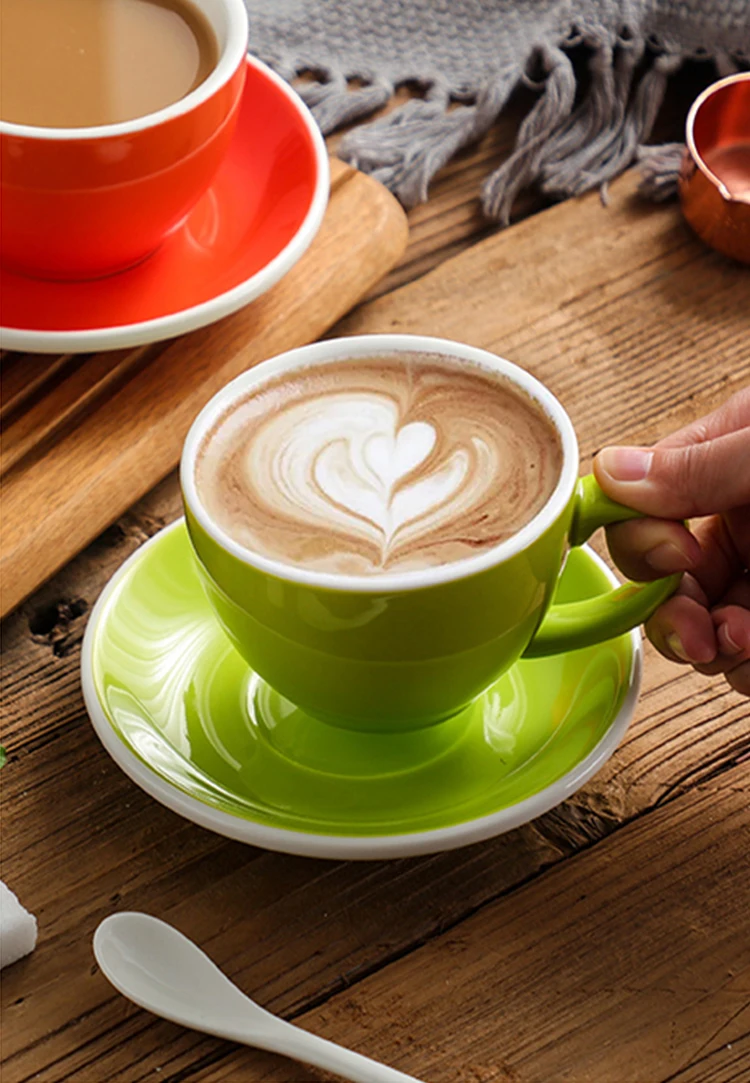 Taza de café y platillo de cerámica de 300ml, juego de tazas de cerámica  para Latte, taza de leche para el desayuno, taza de té de la tarde, tazas  de agua de