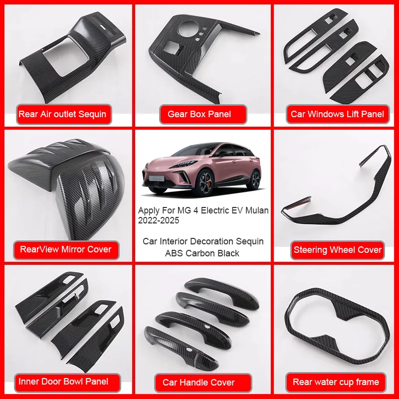 

ABS Car Door Handle Sequin Windows Contol Inner Door Gear Panel Protect Rearview Mirror Cover For MG 4 Electric EV 2023-2025 LHD