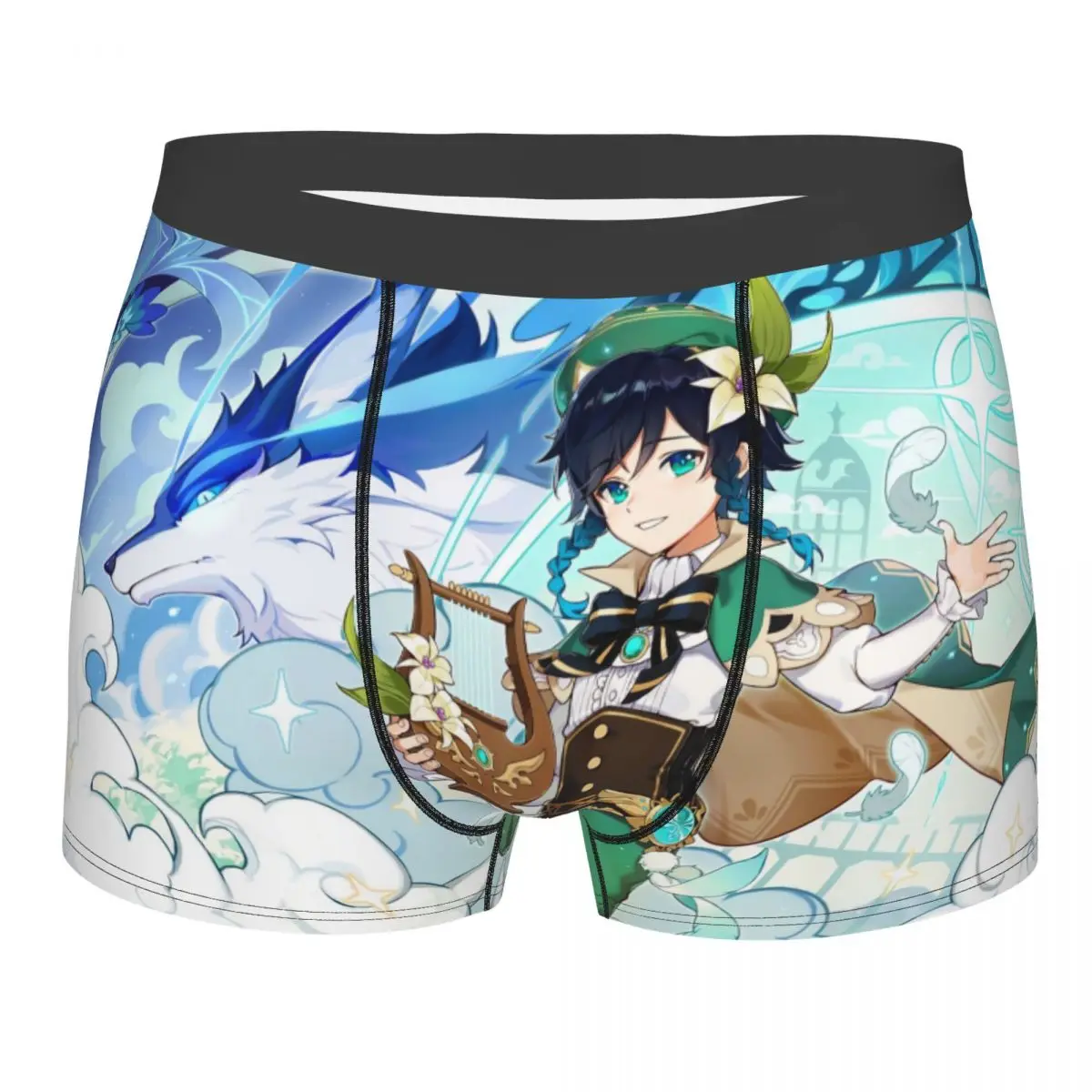 Genshin Impact Game Paimon Venti Wind Underpants Breathbale Panties Man Underwear Sexy Shorts Boxer Briefs Polyester