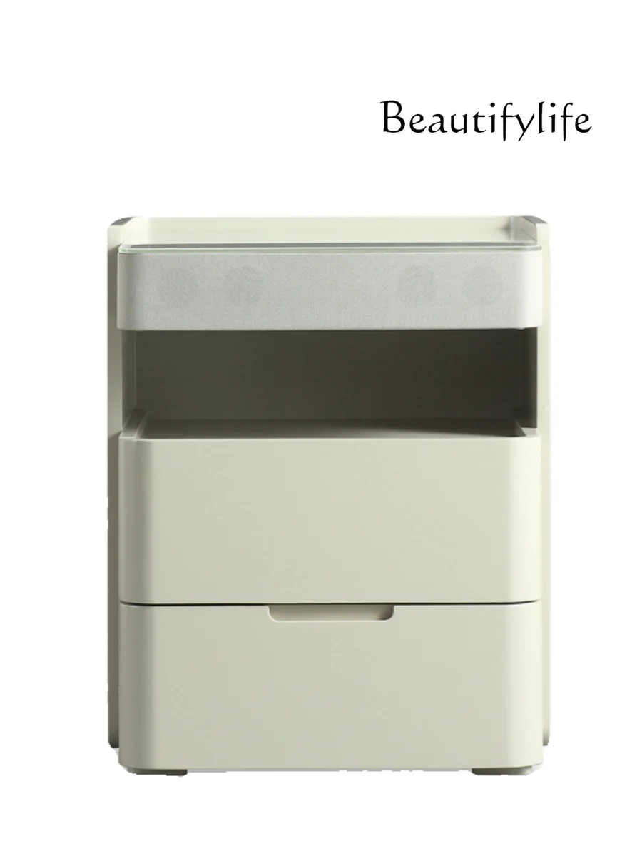 

American-Style Simple Modern Bedroom Smart Bedside Table Retro Double-Layer Bedside Storage Cabinet