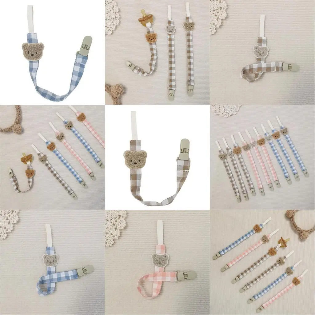 Cartoon Embroidered Bear Baby Pacifier Clip Nursing Soother Holder Teether Chain Plastic Clip DIY Dummy Nipple Holder Leash L8RB