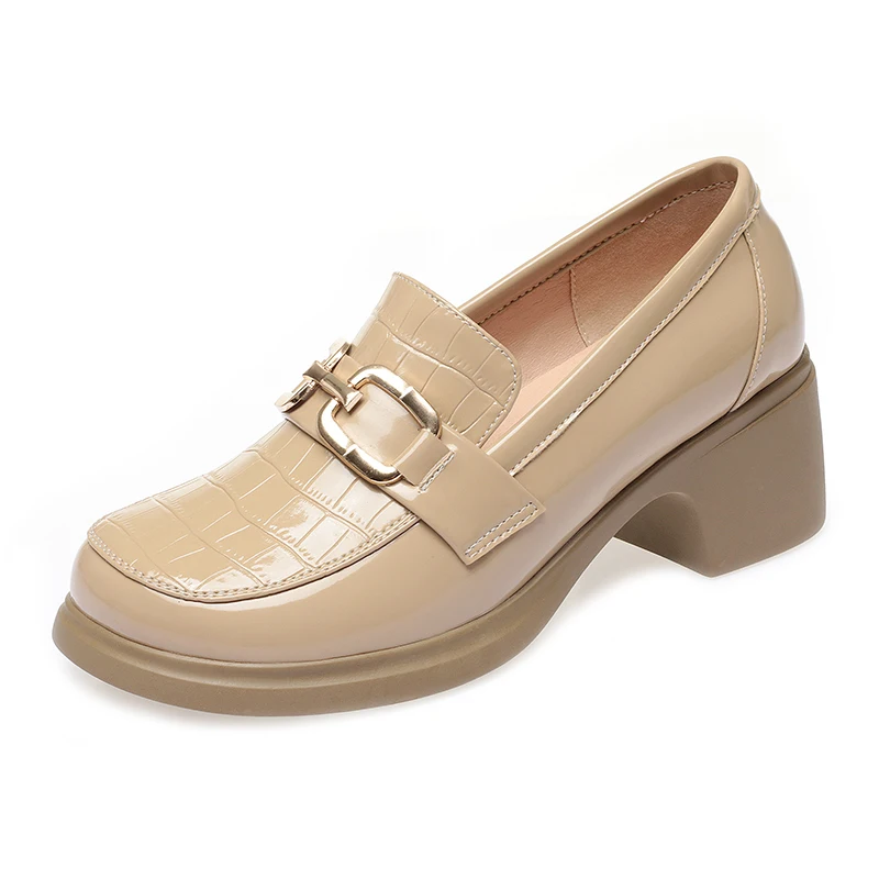 

Authentic Leather Designer Shoes for Women 2023 Trend Pumps Luxury Platform Loafers Elegant Medium Heel Women's Shoes Large Size