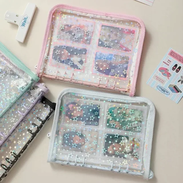 A5 Laser étoile fermeture éclair classeur recueillir livre recharge organisateur bricolage Journal laitier Transparent Kpop idole Album Photo Kawaii papeterie 1