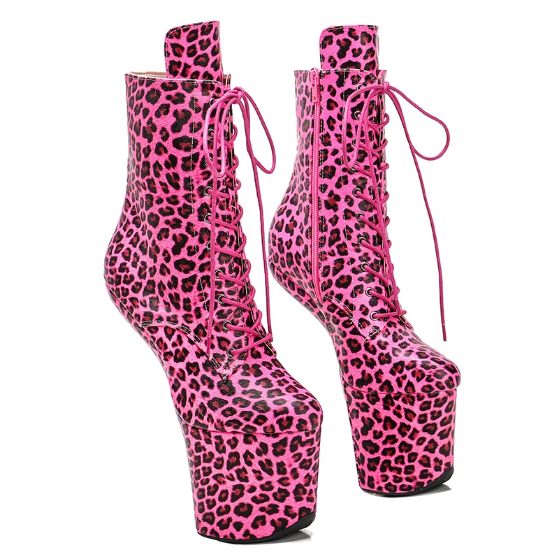 

Leecabe Leopard Upper Platform Ankle Boots Sexy Exotic heelless pole dance shoes