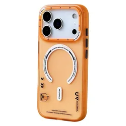 Matte Magnetic Phone Case with Frosted Back and Metal Lens Frame - iPhone 17 (Orange)