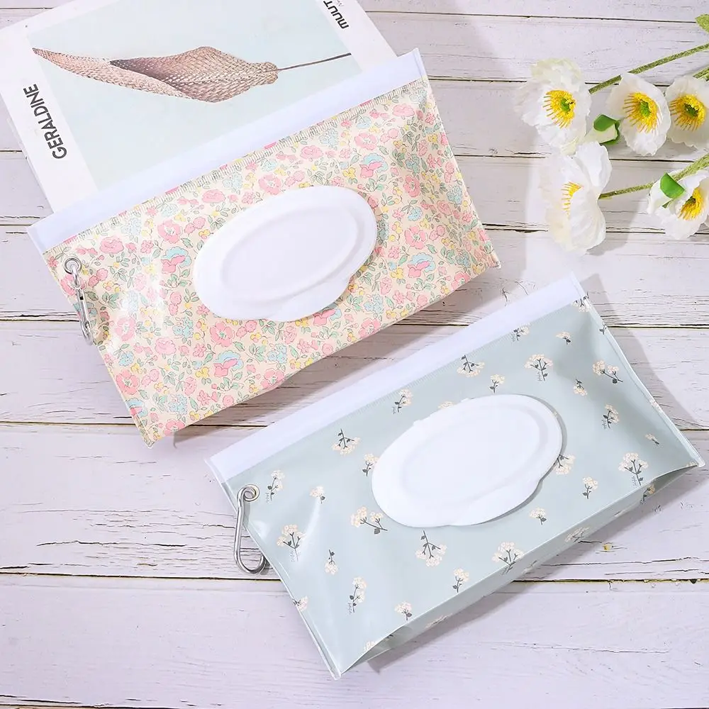 Wet Wipes Bag Portable Baby Wet Wipe Pouch Wipes Holder Case Flip Cover Snap Reusable Wet Wipe Bag Outdoor Useful Tissue Box 2