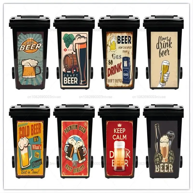 Trash Can Sticker Beer pattern series outdoor trash can stickers decorative murals PVC waterproof and oil resistant stickers